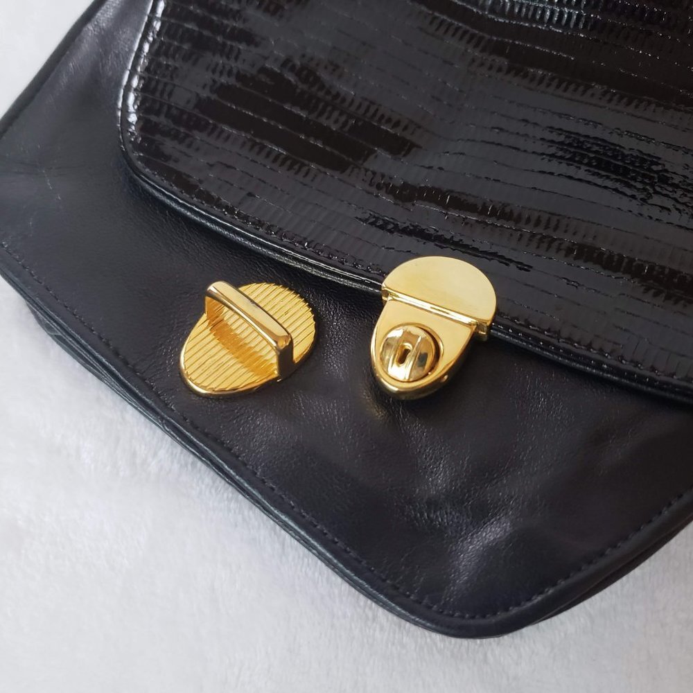 VINTAGE Atalla Handbags Leather Saddlebag Press Lock Deadstock Black Gold - Picture 6 of 12